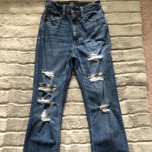 ABERCROMBI & FITCH ZOE NATURAL RISE ANKLE STRAIGHT RIPPED JEANS - SIZEN25